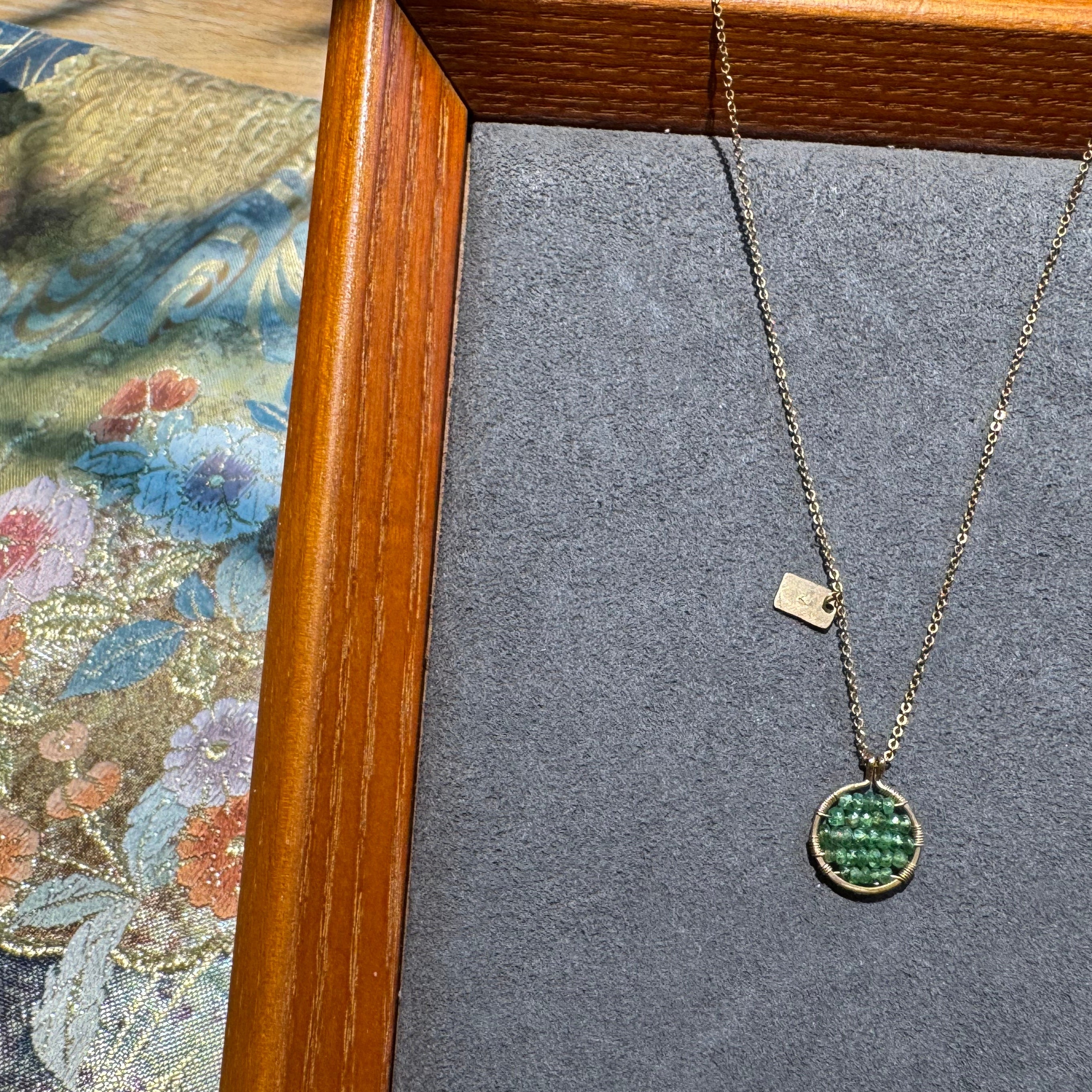 JY008 14k US gold | Exquisite necklace | Necklace + pendant | Chain length 40cm, 2-3cm extension | Natural ruby | Natural Turquoise | Natural tsavorite