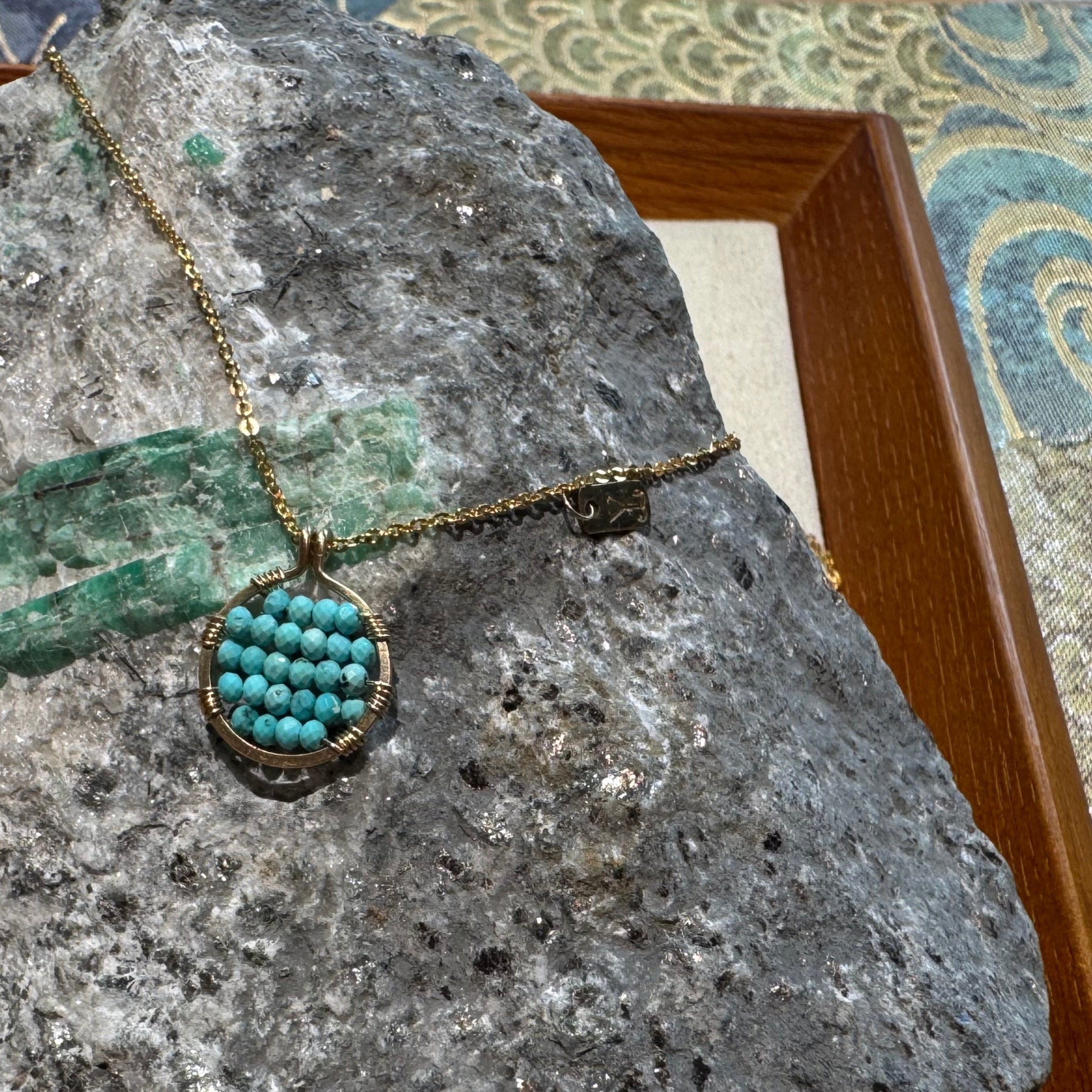 JY008 14k US gold | Exquisite necklace | Necklace + pendant | Chain length 40cm, 2-3cm extension | Natural ruby | Natural Turquoise | Natural tsavorite