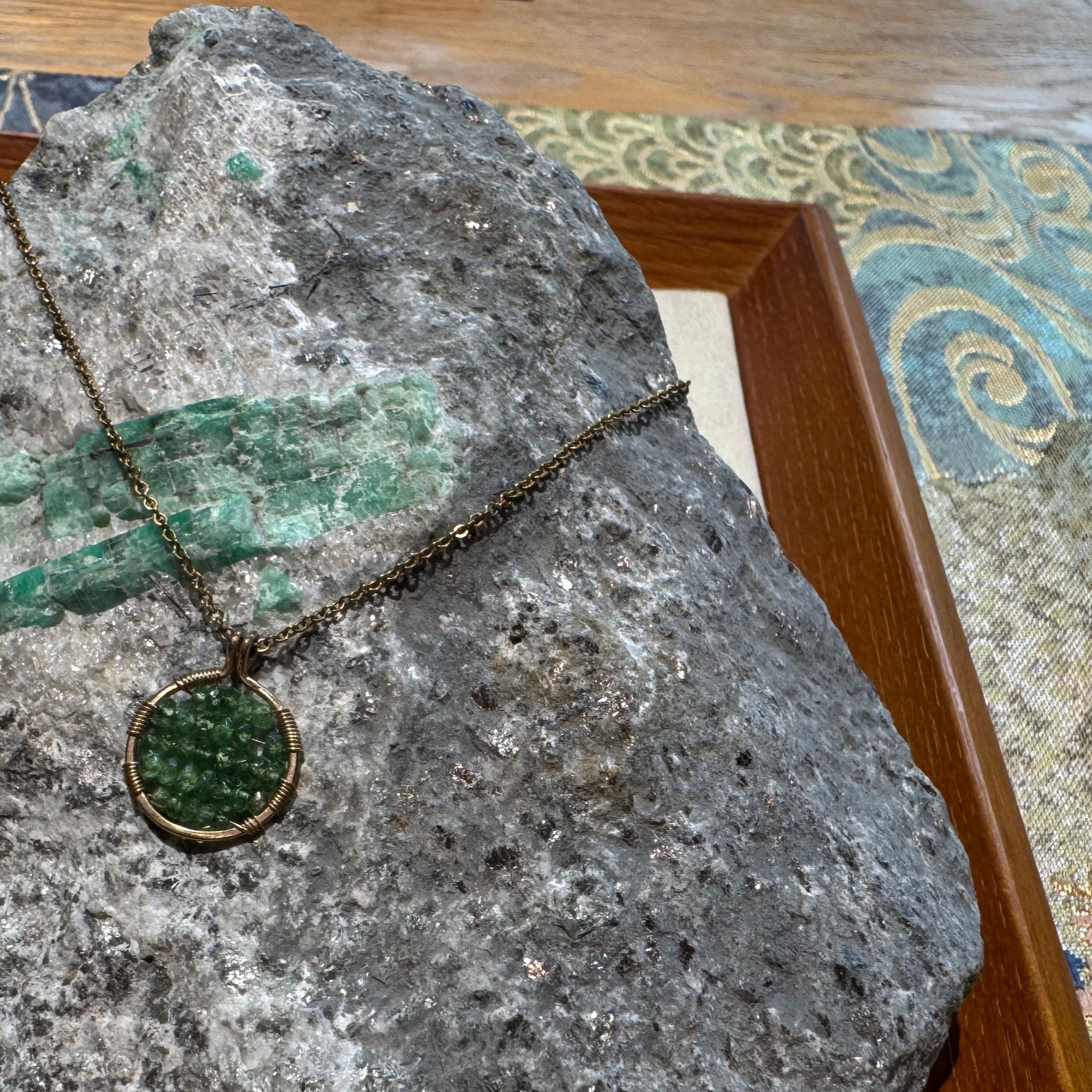 JY008 14k US gold | Exquisite necklace | Necklace + pendant | Chain length 40cm, 2-3cm extension | Natural ruby | Natural Turquoise | Natural tsavorite