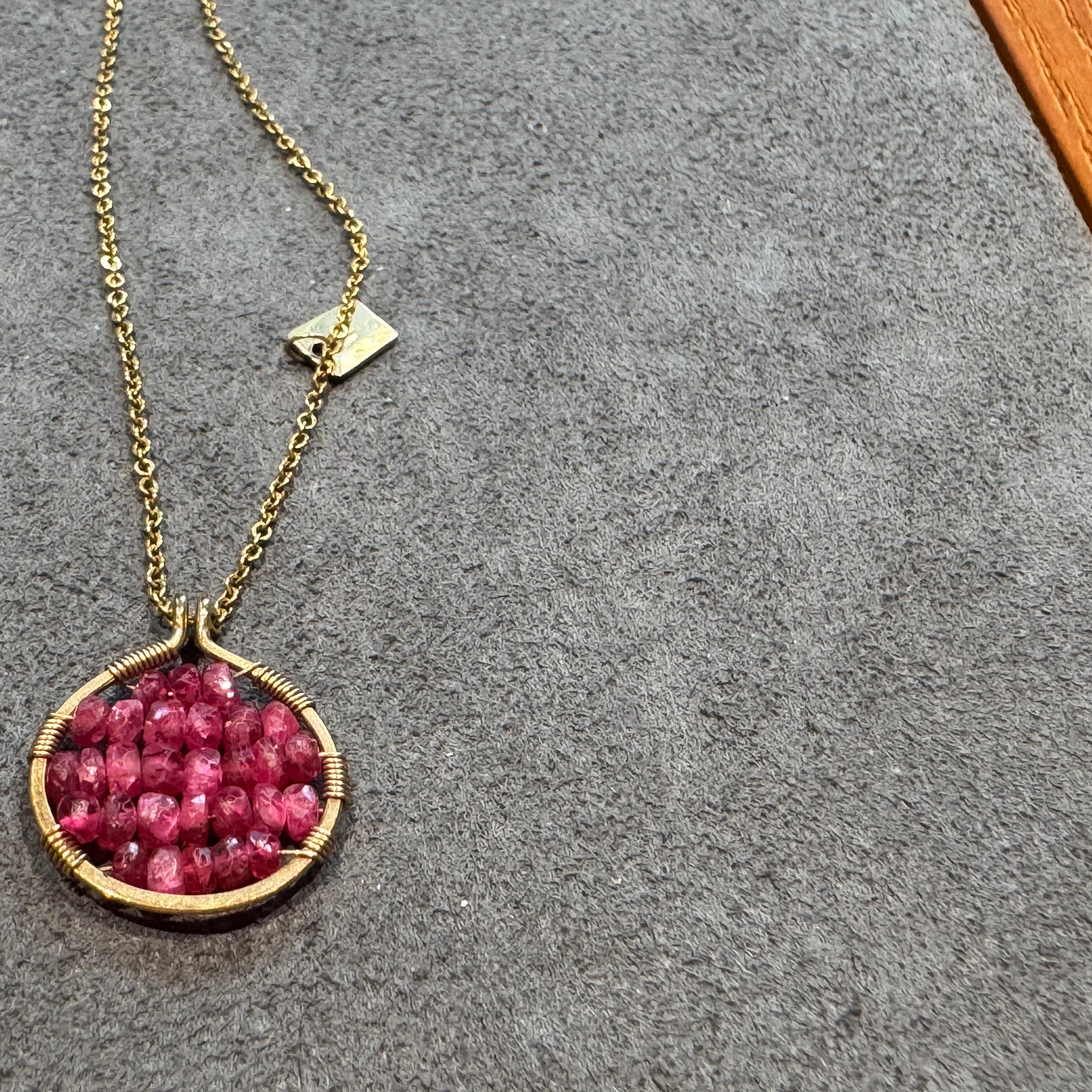 JY008 14k US gold | Exquisite necklace | Necklace + pendant | Chain length 40cm, 2-3cm extension | Natural ruby | Natural Turquoise | Natural tsavorite
