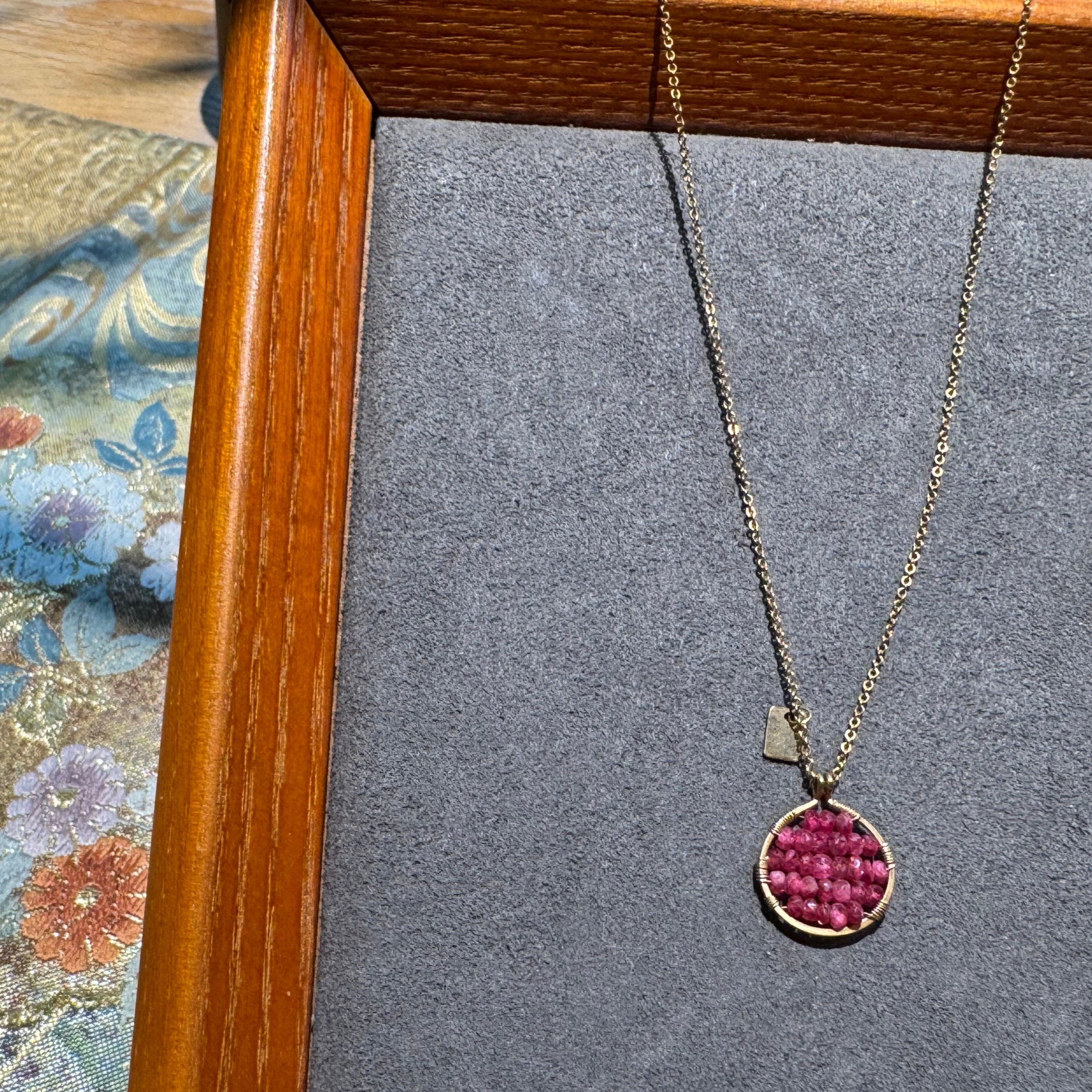 JY008 14k US gold | Exquisite necklace | Necklace + pendant | Chain length 40cm, 2-3cm extension | Natural ruby | Natural Turquoise | Natural tsavorite