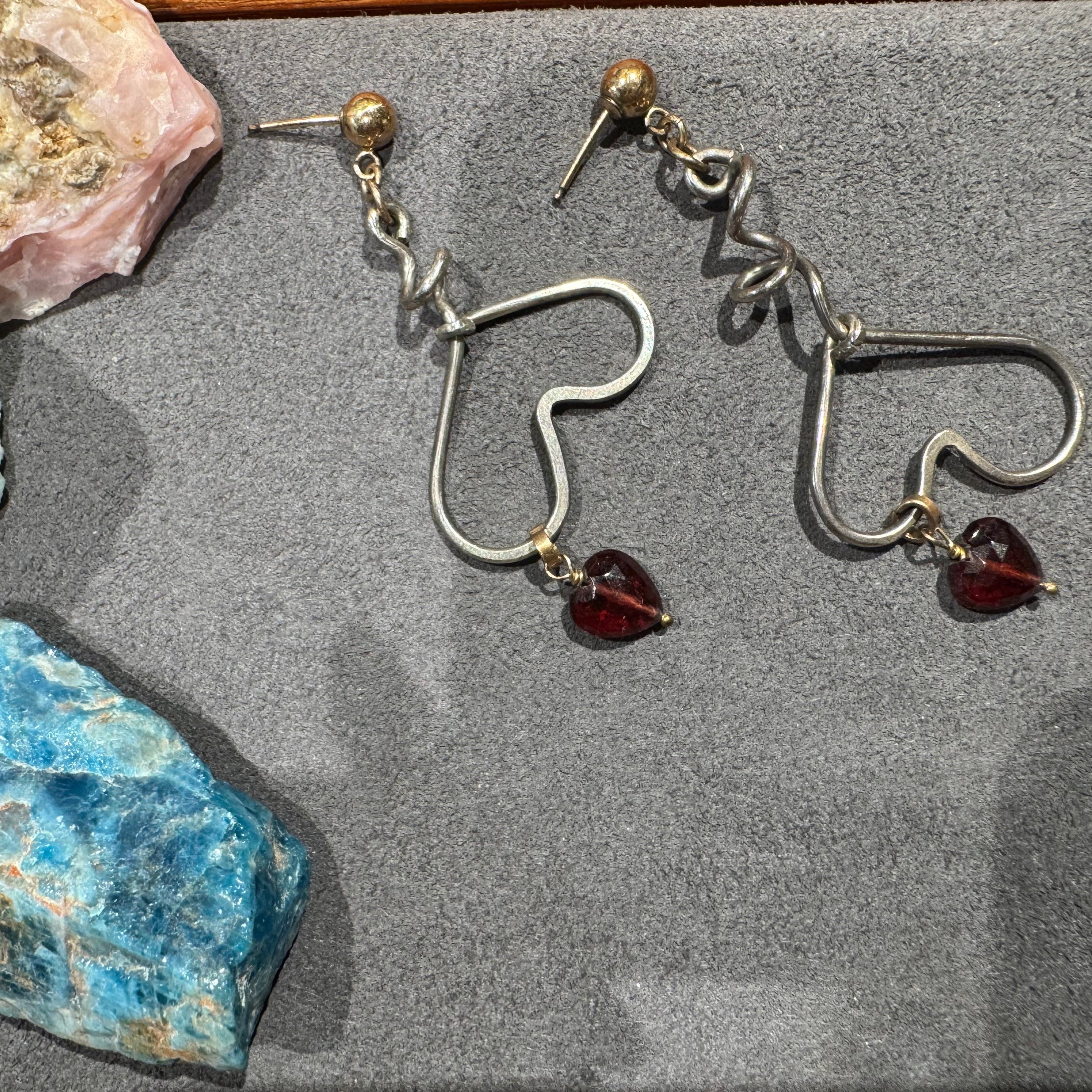 JY011 Gold and silver inlay earrings | 925 sterling silver | 14K American gold | natural garnet | exquisite gift | Gold and silver inlay