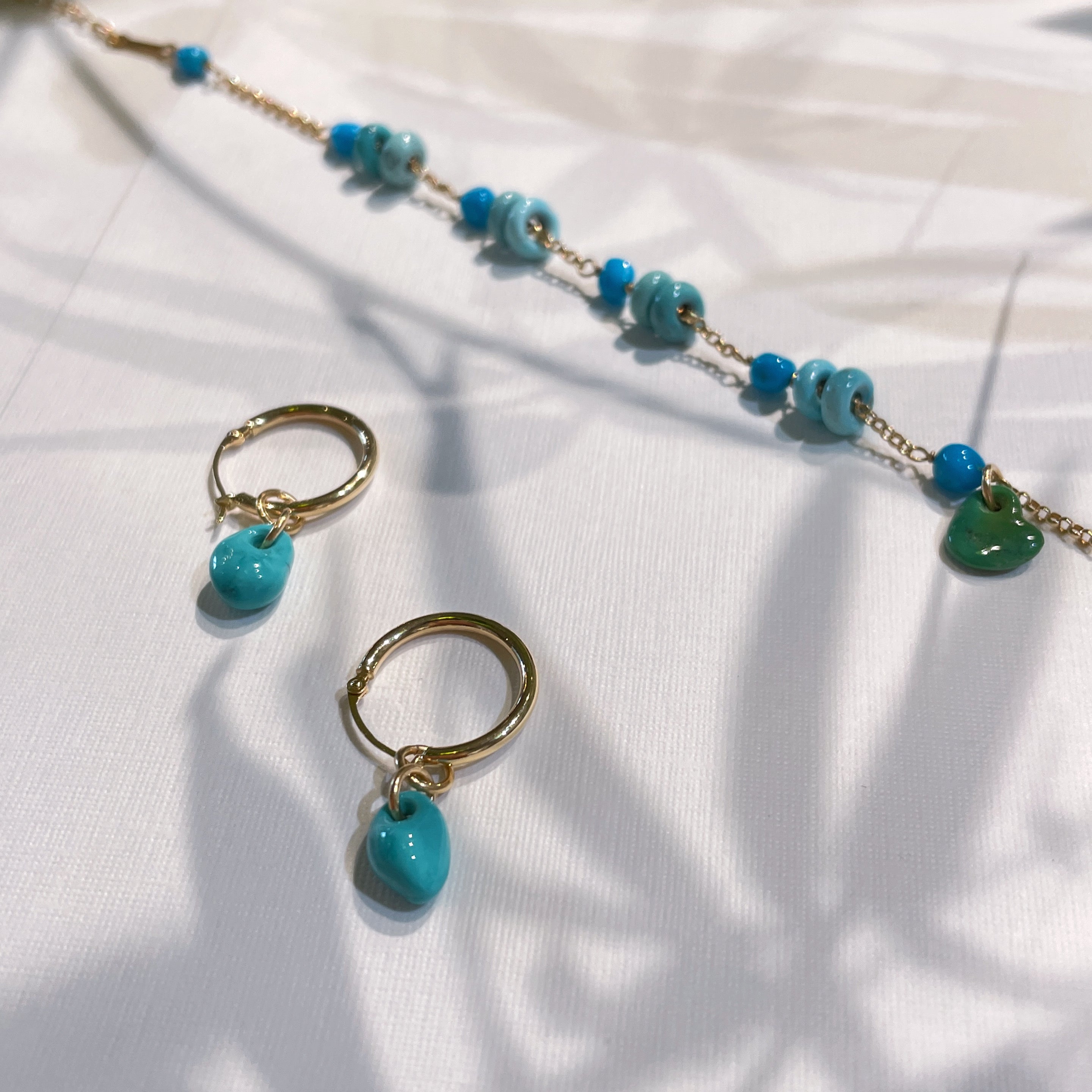 Jy015 Turquoise Bracelet | Turquoise Earrings | 18K Gold | Fine Jewelry | Perfect Gift