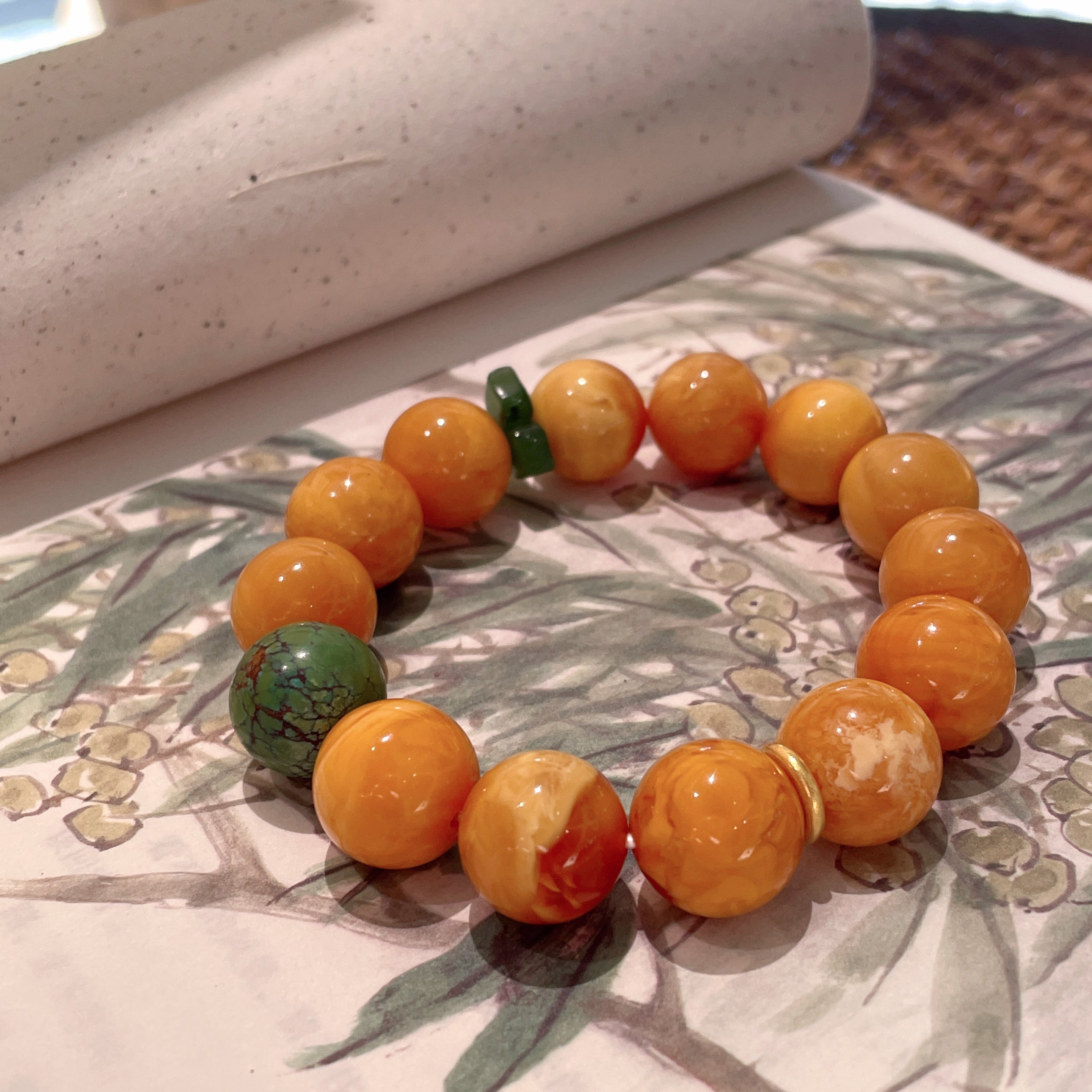 Jy016 18K Gold | Fine Jewelry | Perfect Gift|Bracelet| beeswax|Green Pine | Designer Original