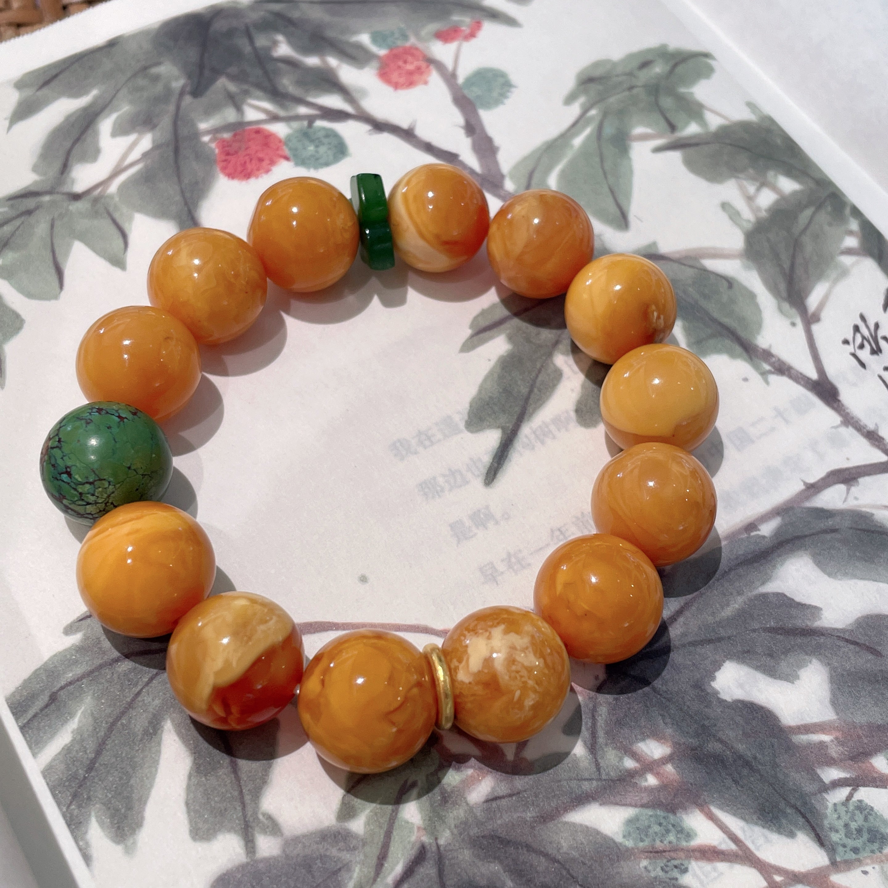 Jy016 18K Gold | Fine Jewelry | Perfect Gift|Bracelet| beeswax|Green Pine | Designer Original