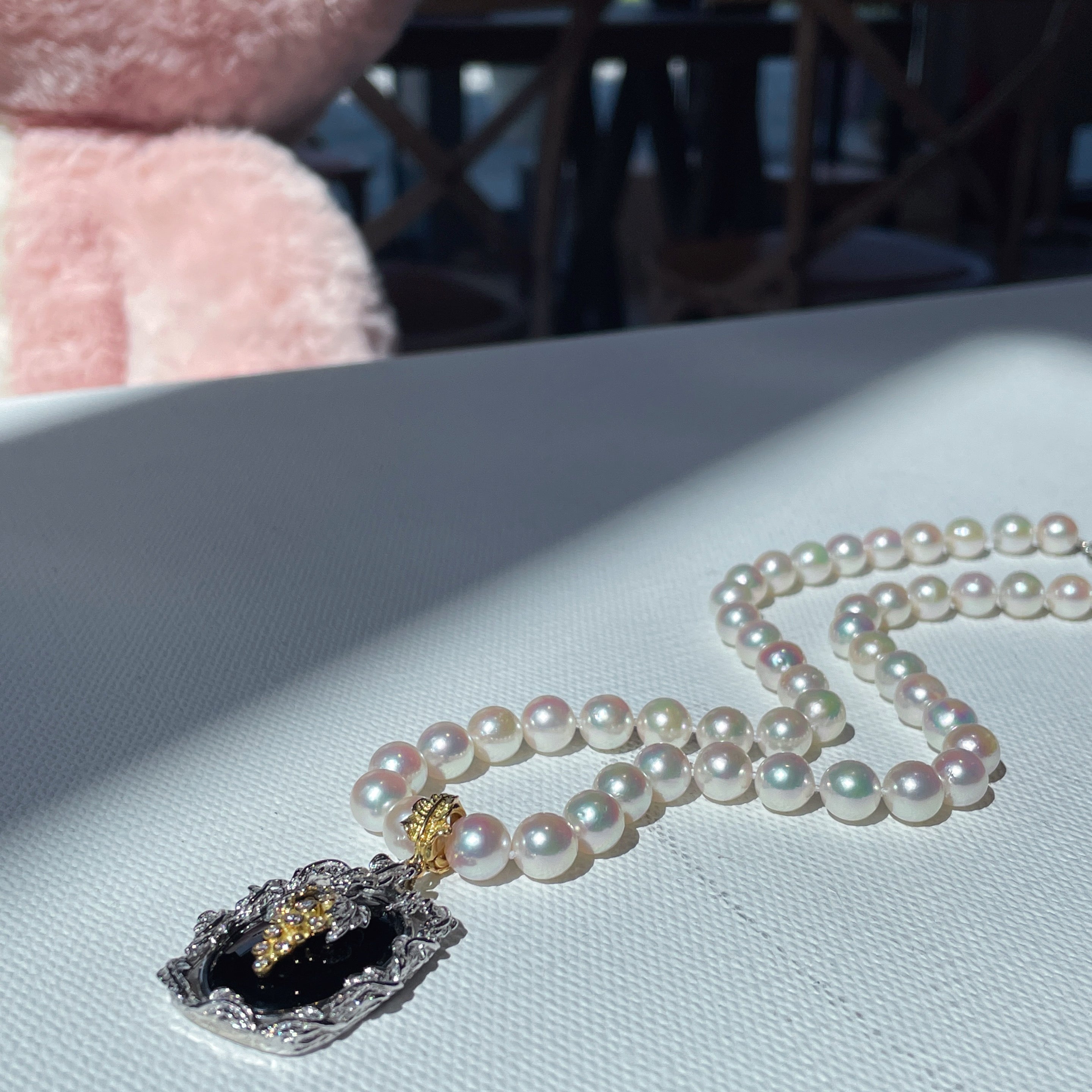 Ju021 8mm Pink Pearl Necklace | | 18K Gold | High Quality | Akoya Japanese Pearls | High-Quality Gift|Chain length 48CM|Pendant not included