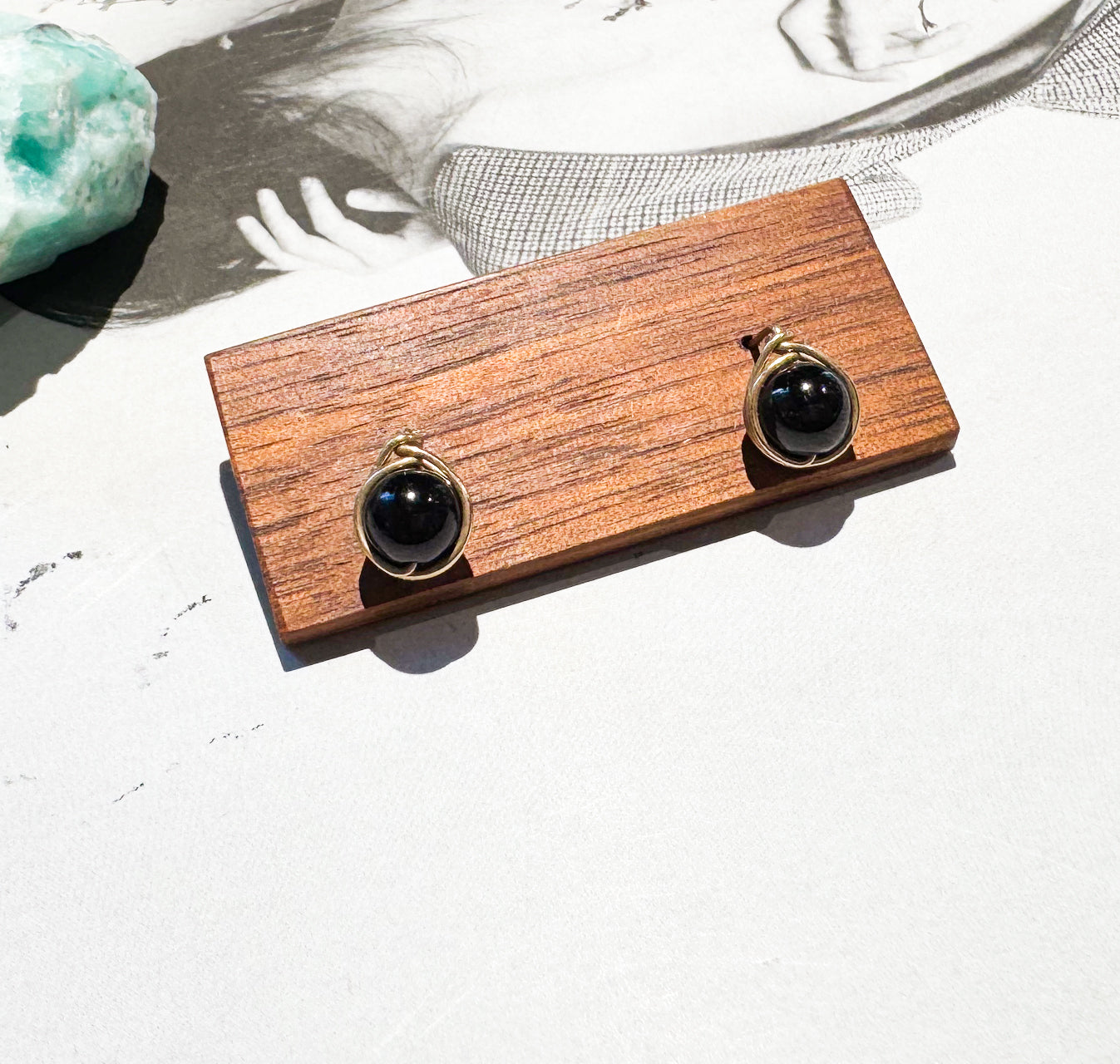 JY002 6-Color Natural Gemstone Stud Earrings — Obsidian / Moonstone / Sunstone / Red Agate / Green Agate / Lepidolite | 14K Gold-Filled Posts (US Standard)