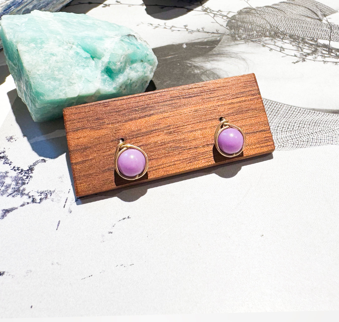 JY002 6-Color Natural Gemstone Stud Earrings — Obsidian / Moonstone / Sunstone / Red Agate / Green Agate / Lepidolite | 14K Gold-Filled Posts (US Standard)