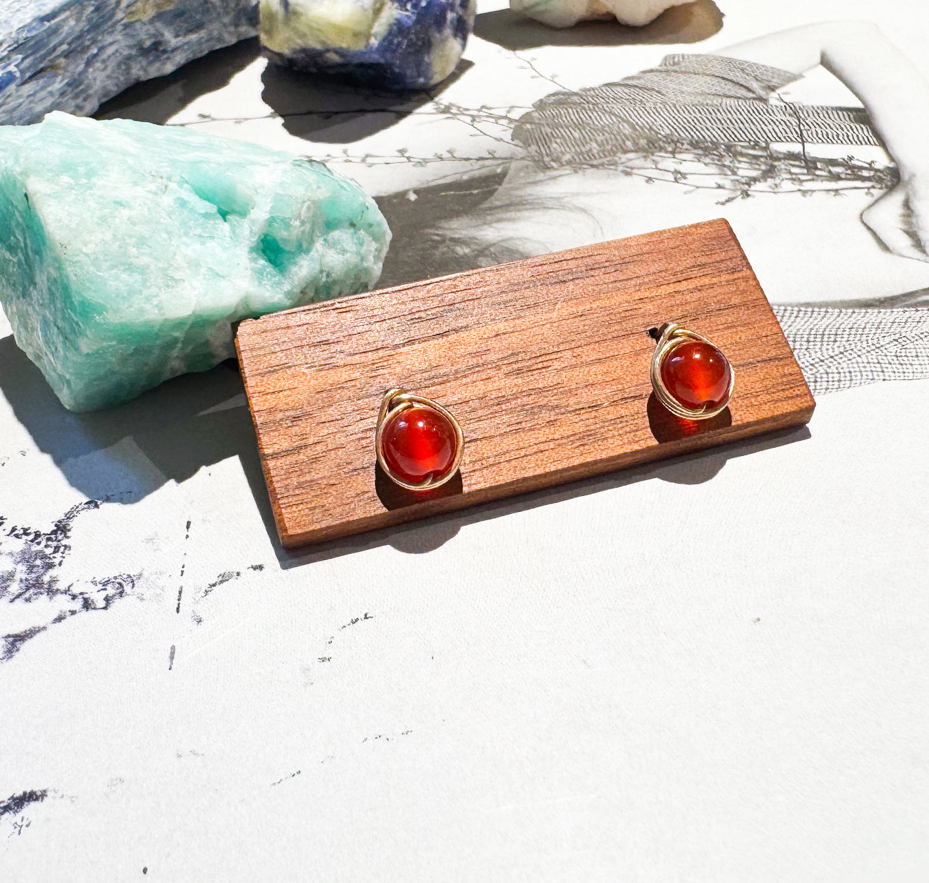 JY002 6-Color Natural Gemstone Stud Earrings — Obsidian / Moonstone / Sunstone / Red Agate / Green Agate / Lepidolite | 14K Gold-Filled Posts (US Standard)