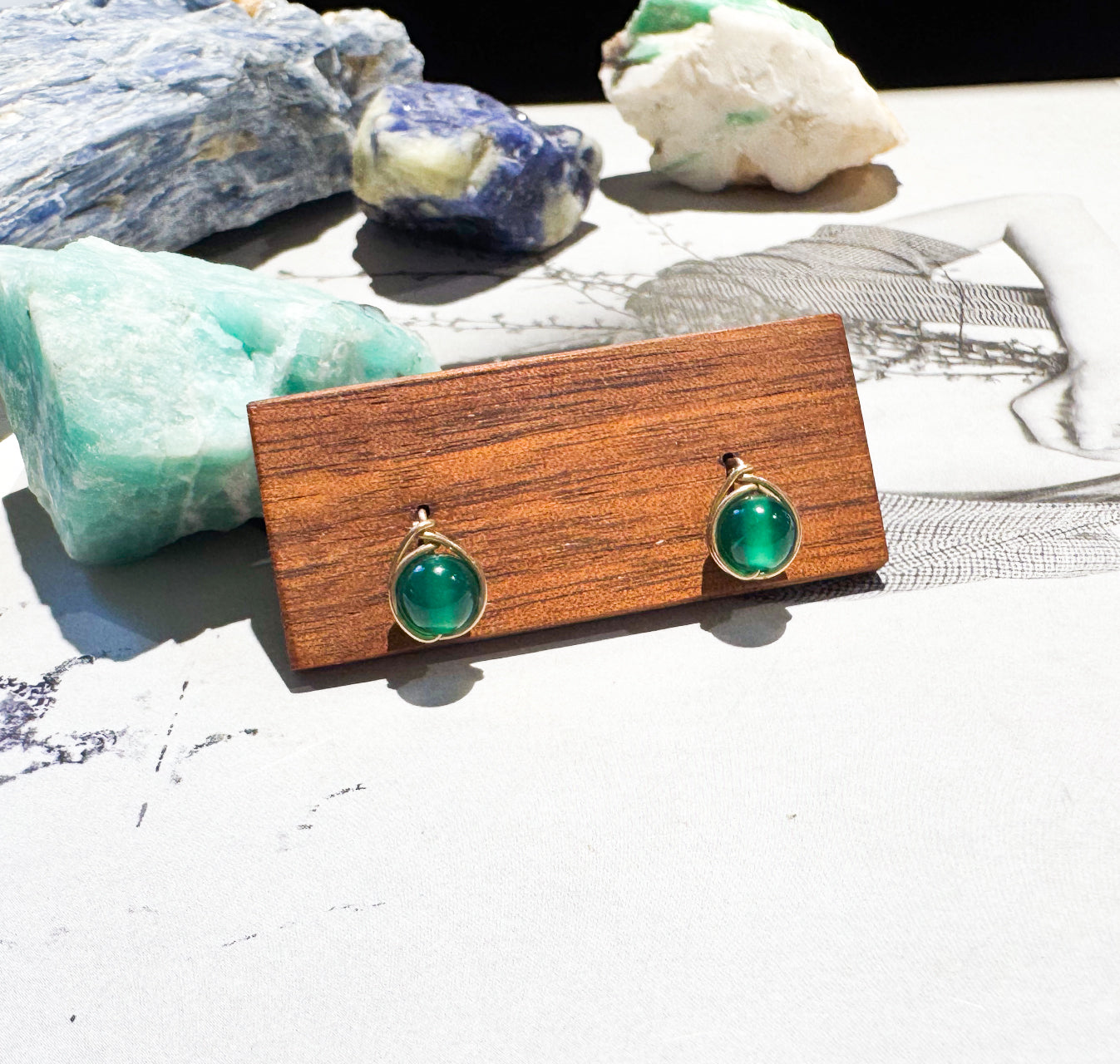 JY002 6-Color Natural Gemstone Stud Earrings — Obsidian / Moonstone / Sunstone / Red Agate / Green Agate / Lepidolite | 14K Gold-Filled Posts (US Standard)