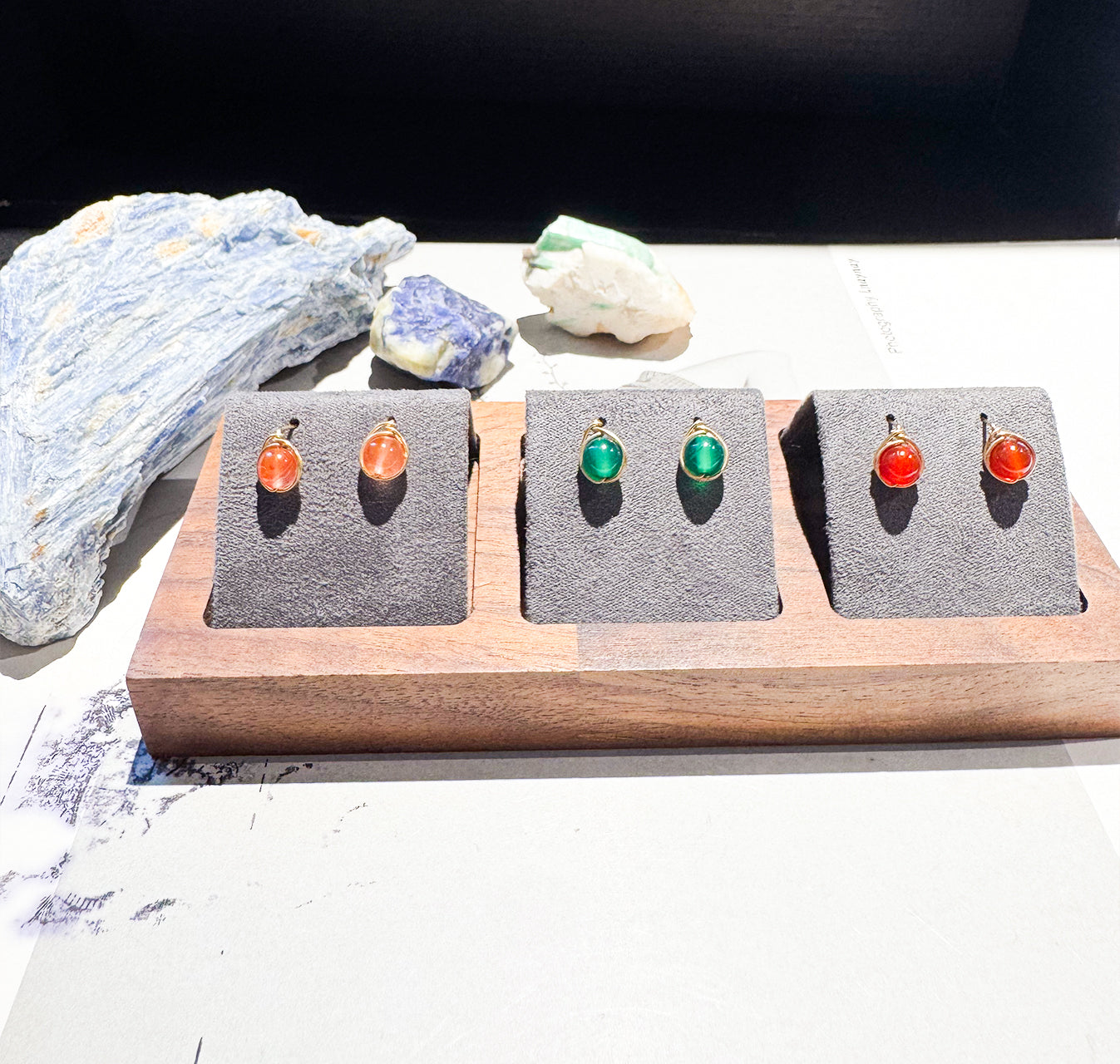 JY002 6-Color Natural Gemstone Stud Earrings — Obsidian / Moonstone / Sunstone / Red Agate / Green Agate / Lepidolite | 14K Gold-Filled Posts (US Standard)