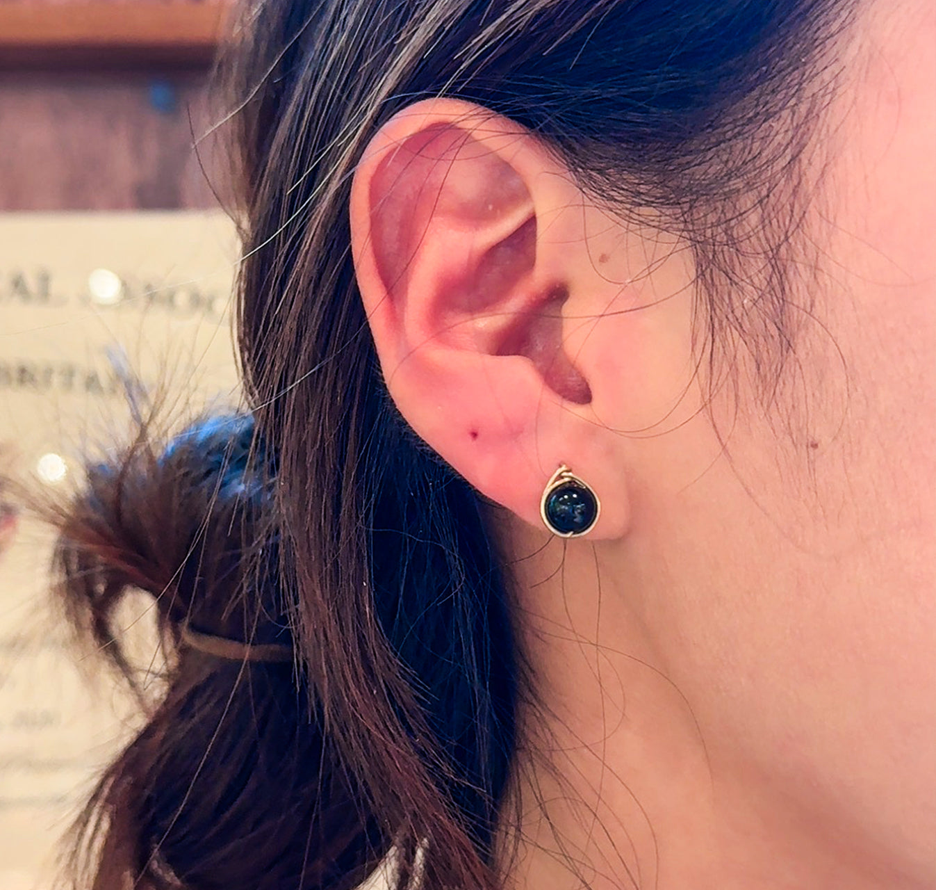 JY002 6-Color Natural Gemstone Stud Earrings — Obsidian / Moonstone / Sunstone / Red Agate / Green Agate / Lepidolite | 14K Gold-Filled Posts (US Standard)