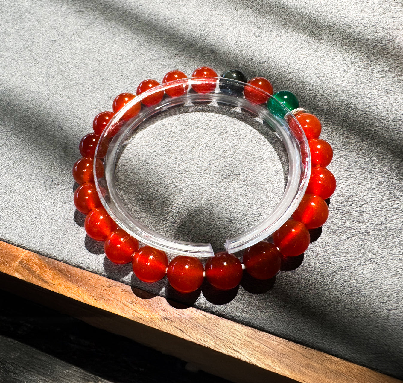 JY001 Natural Green Agate / Red Agate / Obsidian Beaded Bracelet — 8/10/12 mm Round Beads, Elastic Cord, Unisex