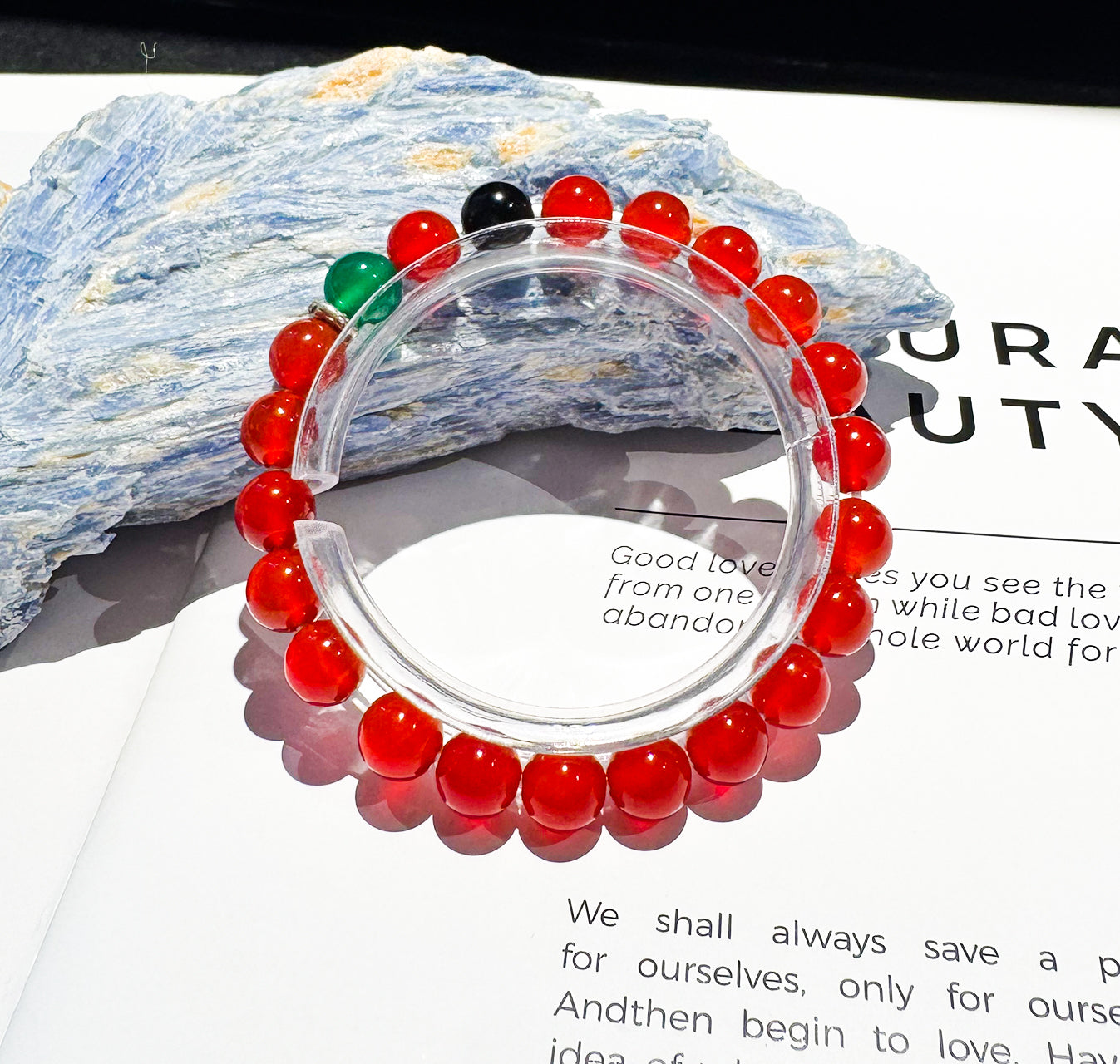 JY001 Natural Green Agate / Red Agate / Obsidian Beaded Bracelet — 8/10/12 mm Round Beads, Elastic Cord, Unisex