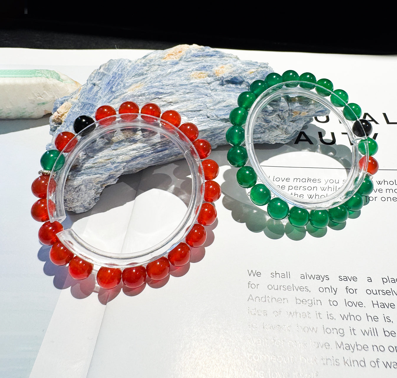 JY001 Natural Green Agate / Red Agate / Obsidian Beaded Bracelet — 8/10/12 mm Round Beads, Elastic Cord, Unisex