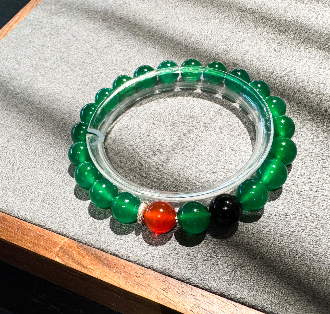 JY001 Natural Green Agate / Red Agate / Obsidian Beaded Bracelet — 8/10/12 mm Round Beads, Elastic Cord, Unisex